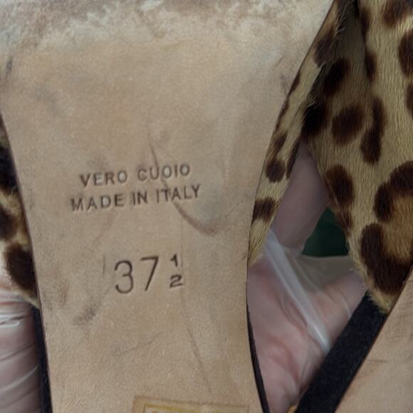 Madison Los Angeles Leopard Pony Hair Pointy Toe Open Back Heeled Mule Shoe - Picture 7 of 7